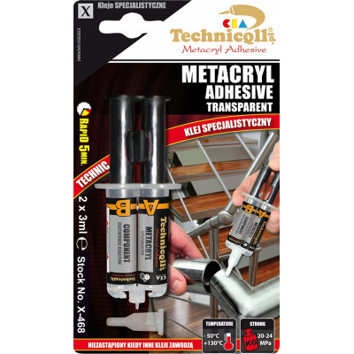 Technicqll X-468 Клей метакриловий ударостійкий 2х3ml шприц Technicqll X-468 Клей метакриловий ударостійкий 2х3ml шприц